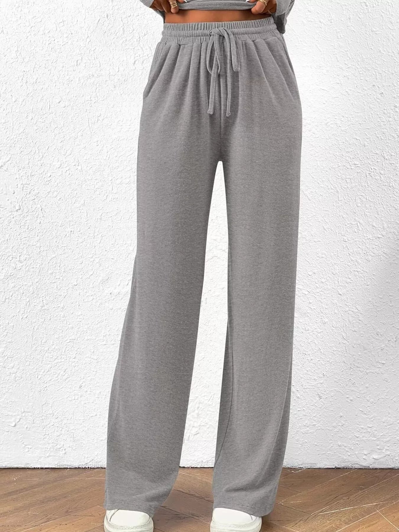 Long Sleeve Top and Wide Leg Pants Set -