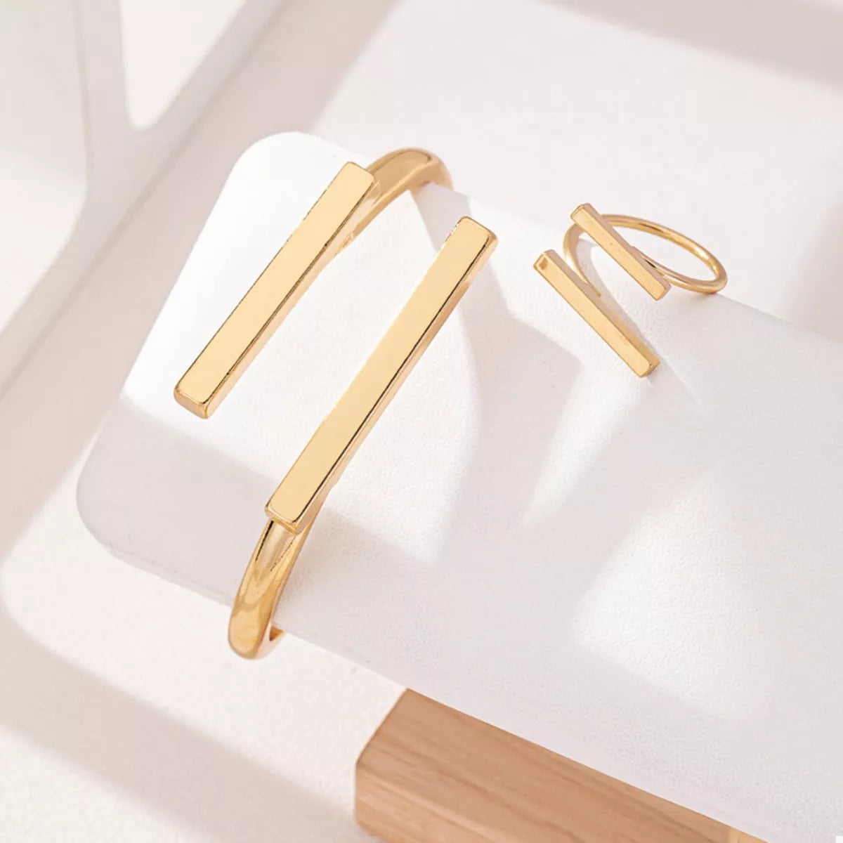 Adjustable Modern Bar Bracelet and Ring Jewelry Set -