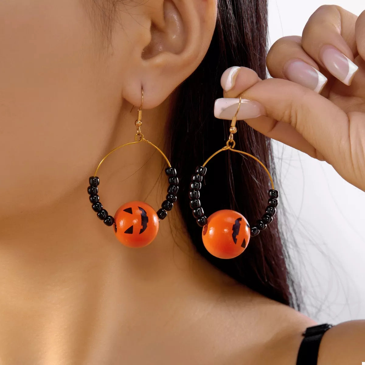 18K Gold-Plated Halloween Bead Earrings - Orange One Size