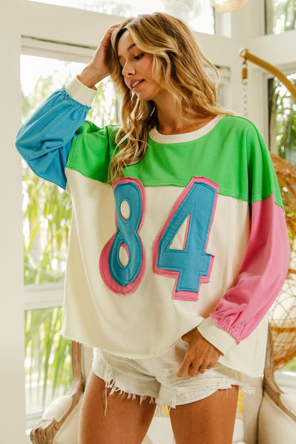 Color Block Patched Long Sleeve Sweatshirt