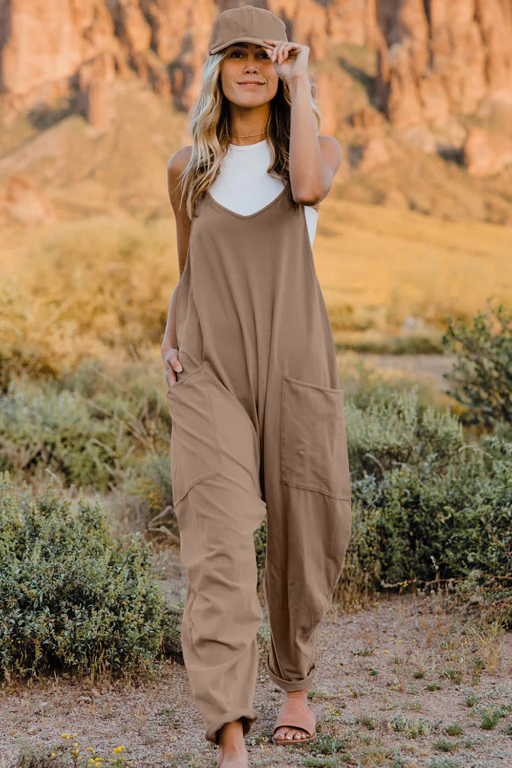 V-Neck Sleeveless Jumpsuit - Azure