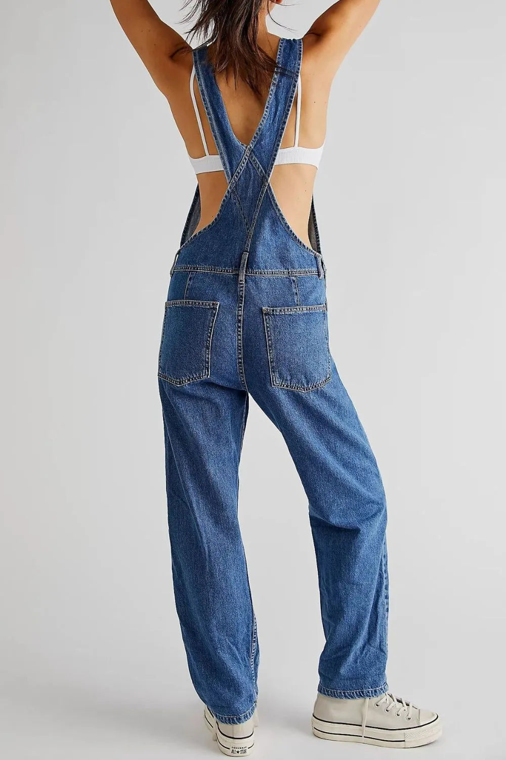 Wide Strap Square Neck Denim Overalls -