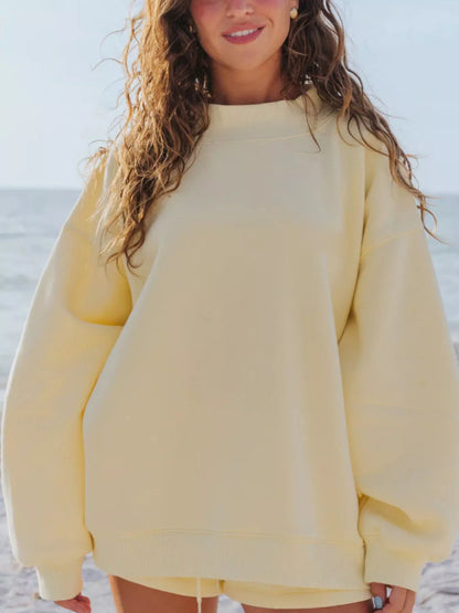 Relaxed Fit Round Neck Sweatshirt and Shorts Set -