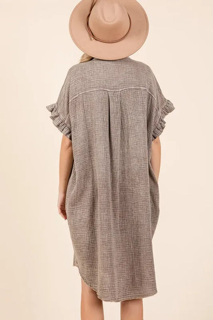 Mineral Wash Cotton Gauze Mini Shirt Dress -
