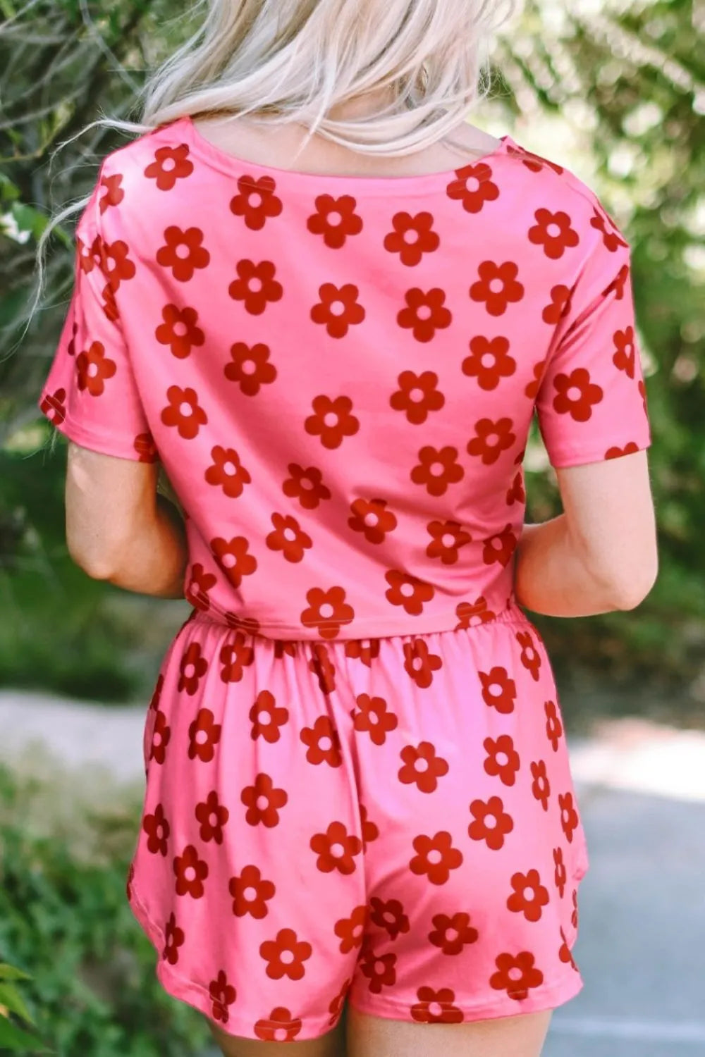 Floral Cropped Tee and Shorts Lounge Set -