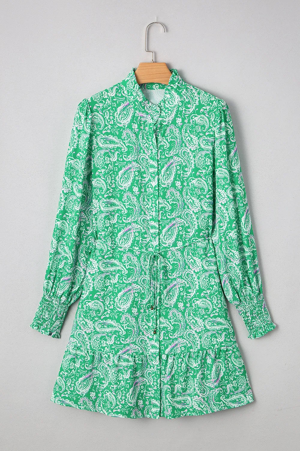 Ruffled Hem Long Sleeve Shirt Dress -