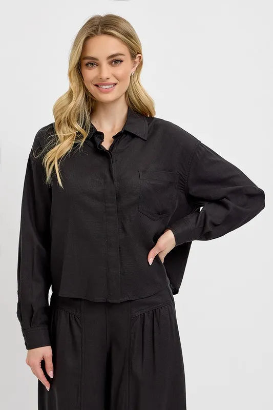 Button Down Long Sleeve Shirt - Black