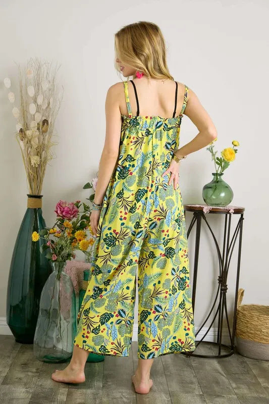Elastic Detail Tropical Jumpsuit -