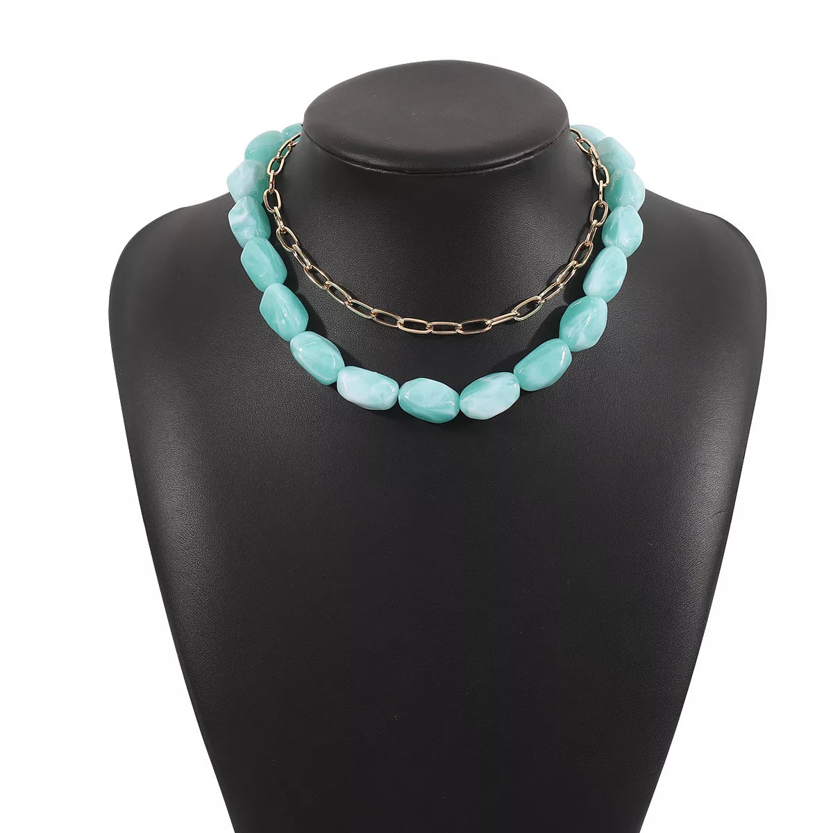 Colorful Beaded Chain Necklace - Green One Size