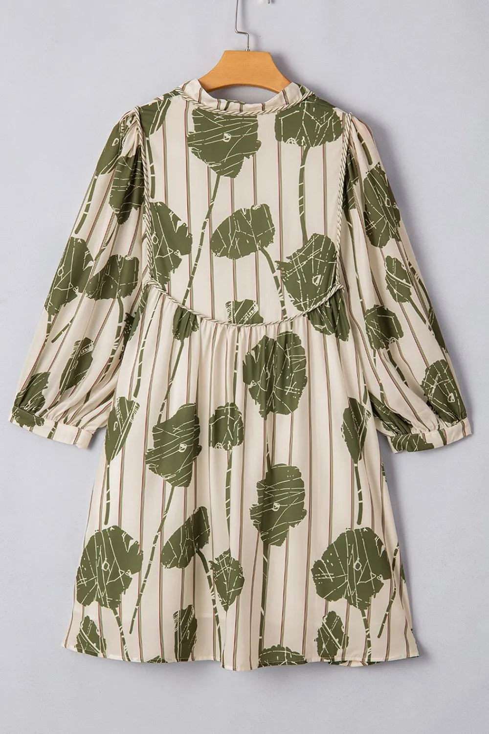 Printed Tie Neck Balloon Sleeve Dress -