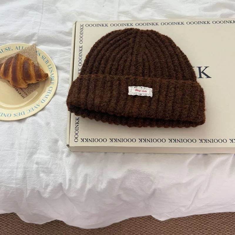 Warm Knitted Beanie Hat - Brown One Size