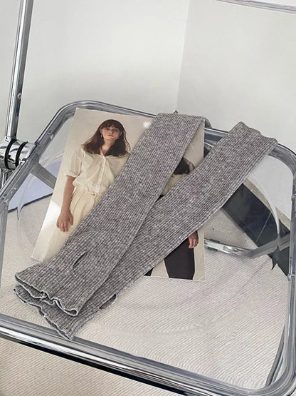 Knitted Arm Warmer Gloves - Light Gray One Size