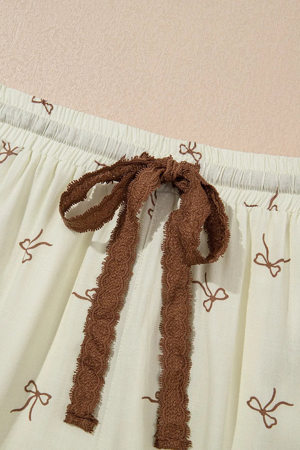 Bow Print Lace Drawstring Casual Shorts -
