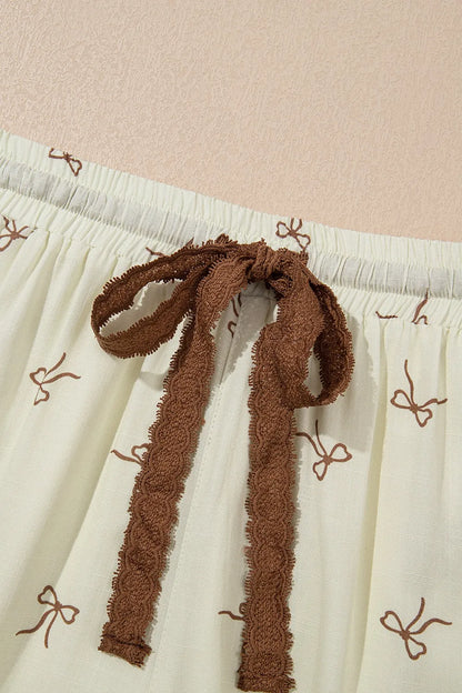 Bow Print Lace Drawstring Casual Shorts -