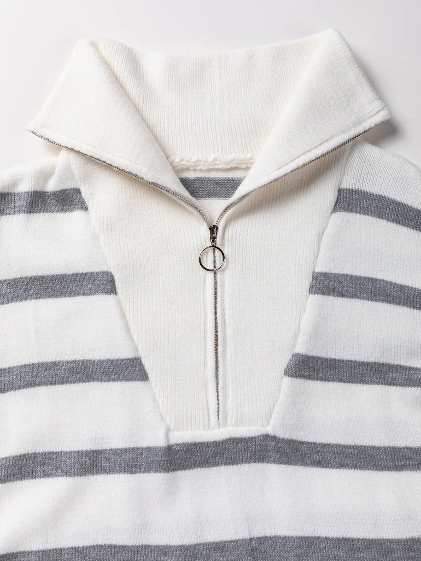 Striped Collared Loose Sweater Mini Dress -