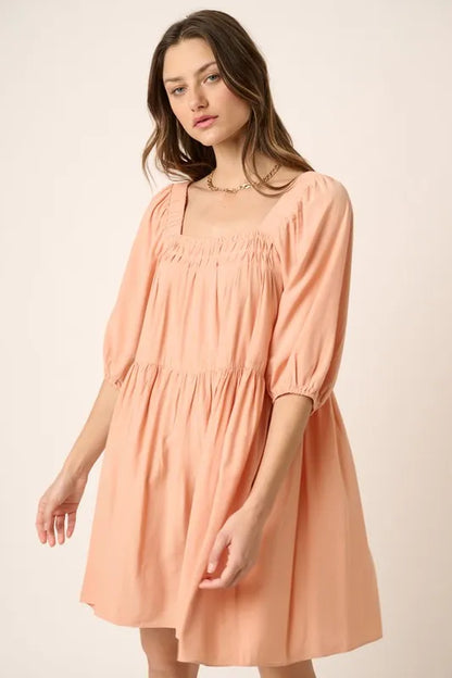 Pintuck Detail Tie Back Mini Dress -