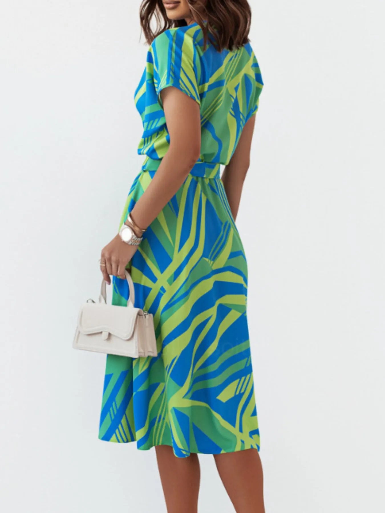 Printed Button Front Midi Dress -