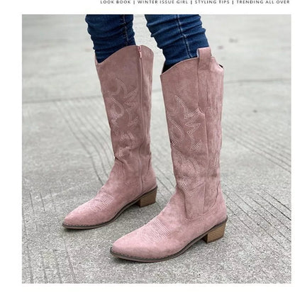 Point Toe Block Heels Boots -