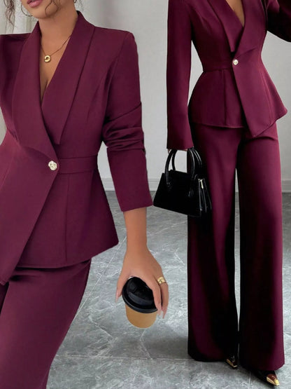 One Button Blazer and Pants Set -