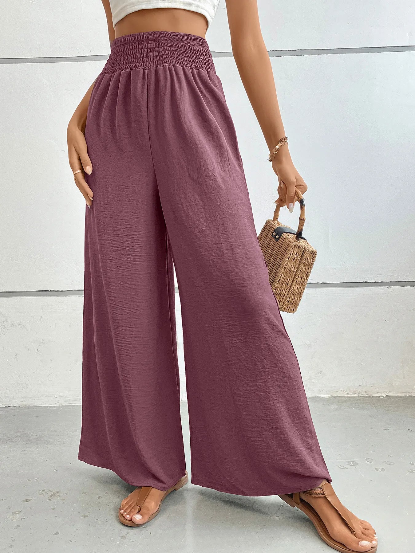 High-Waisted Wide Leg Pants - Deep Purple