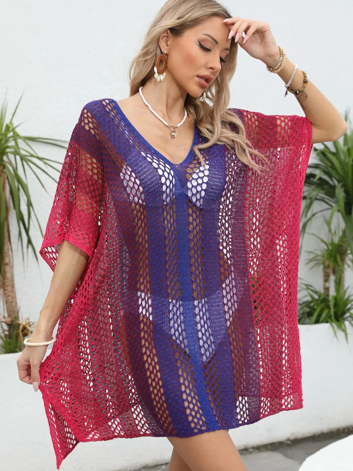 Rainbow Gradient Crochet Beach Cover-Up -