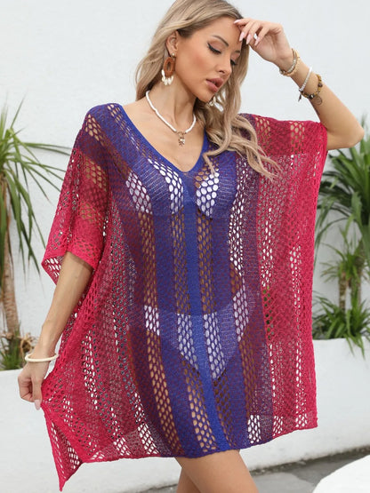 Rainbow Gradient Crochet Beach Cover-Up -