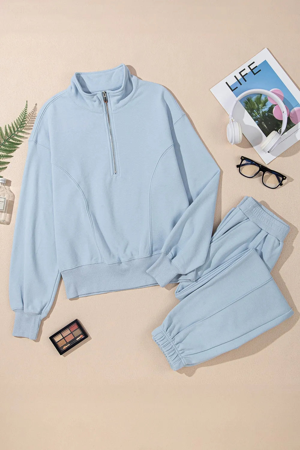 Half Zip Long Sleeve Top and Joggers Set -