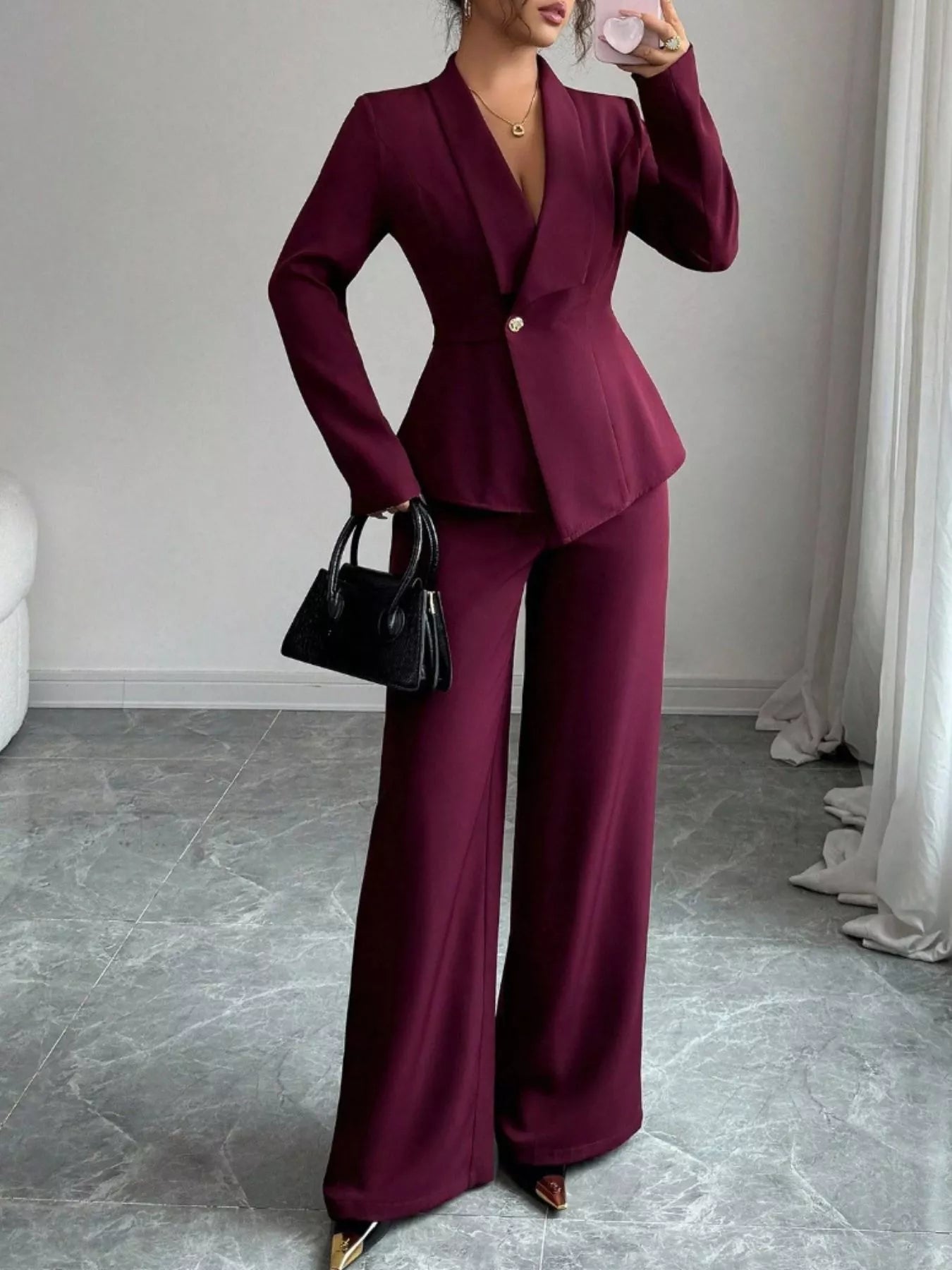 One Button Blazer and Pants Set -