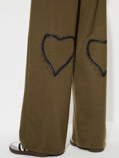 Heart Elastic Waist Wide Leg Pants