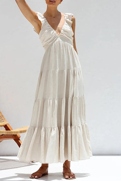 Ruffled V-Neck Tiered Dress -