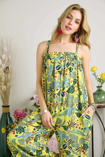 Elastic Detail Tropical Jumpsuit -