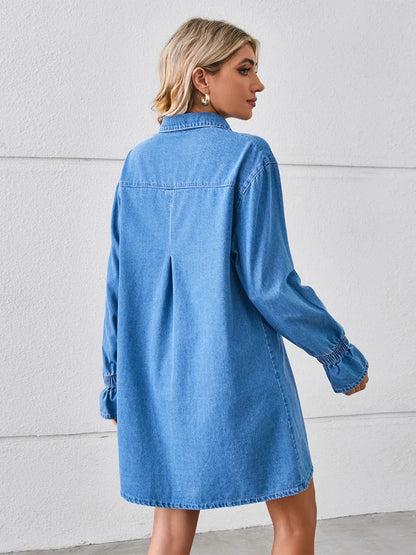 Pocketed Dropped Shoulder Mini Denim Dress -