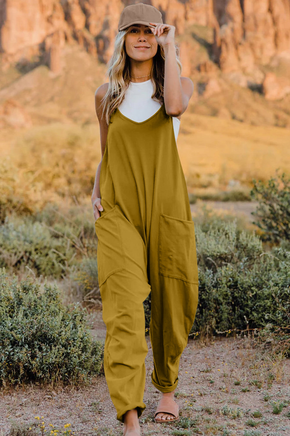 V-Neck Sleeveless Jumpsuit - Azure