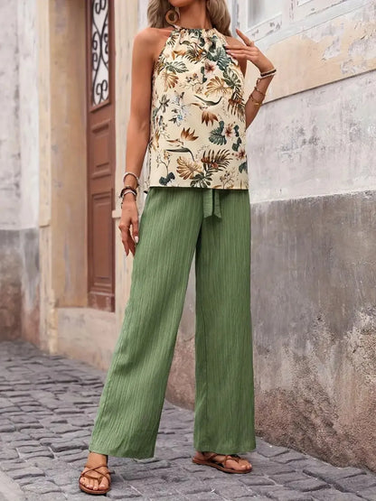 Printed Tank Top and Wide Leg Pants Set -