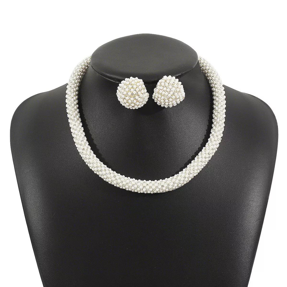 Pearl Embellished Earrings and Necklace Jewelry Set -