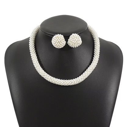 Pearl Embellished Earrings and Necklace Jewelry Set -
