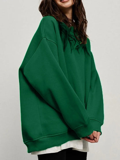 Round Neck Dropped Shoulder Long Sleeve Sweatshirt -