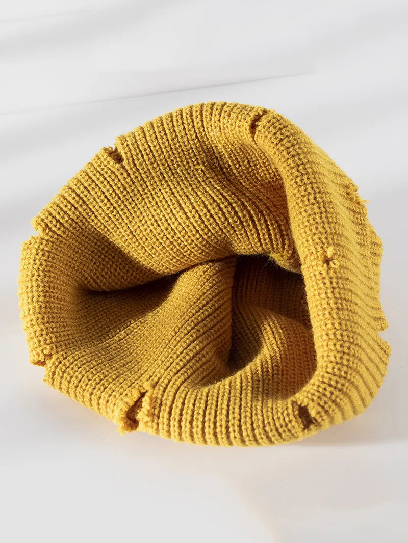 Distressed Cuffed Knit Hat -