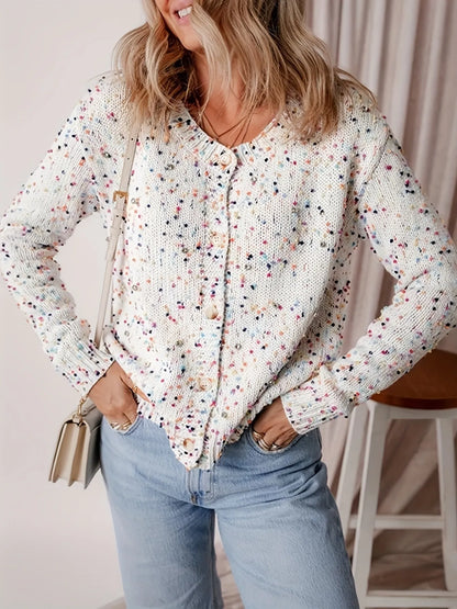 Colorful Button Up Long Sleeve Cardigan - White