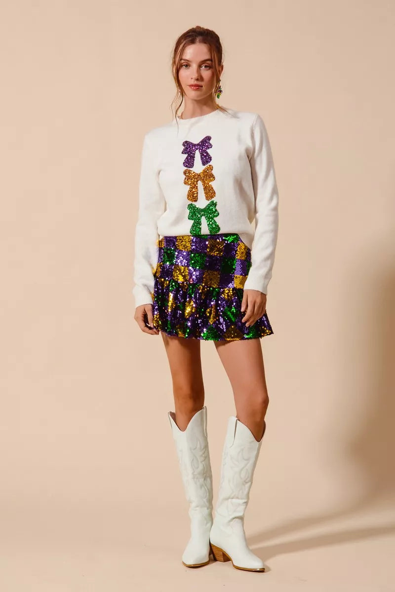 Mardi Gras Checker Sequins Mini Skirt -