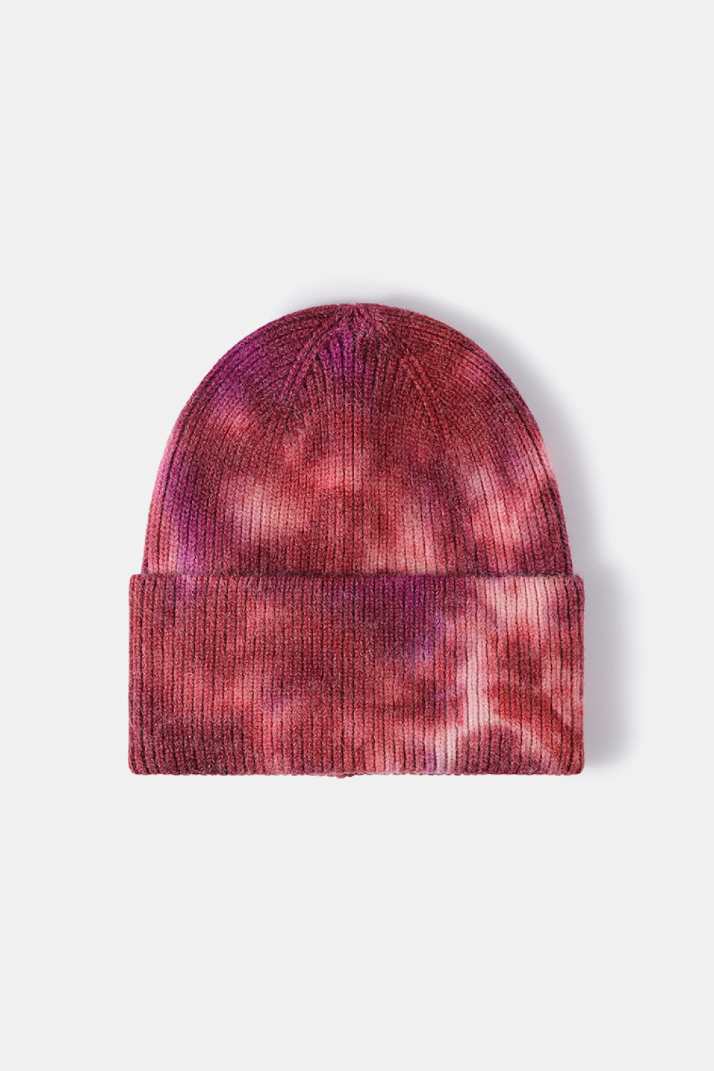 Tie-Dye Cuffed Rib-Knit Beanie Hat - Wine One Size
