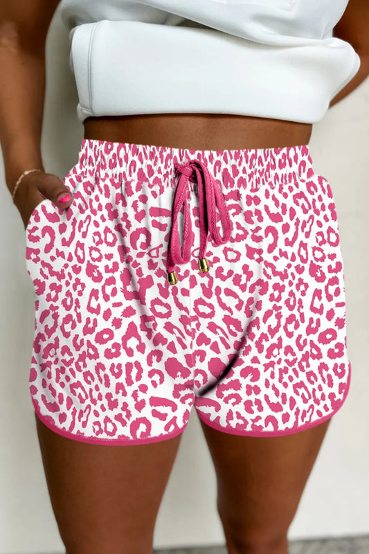 Leopard Drawstring Shorts - Pink