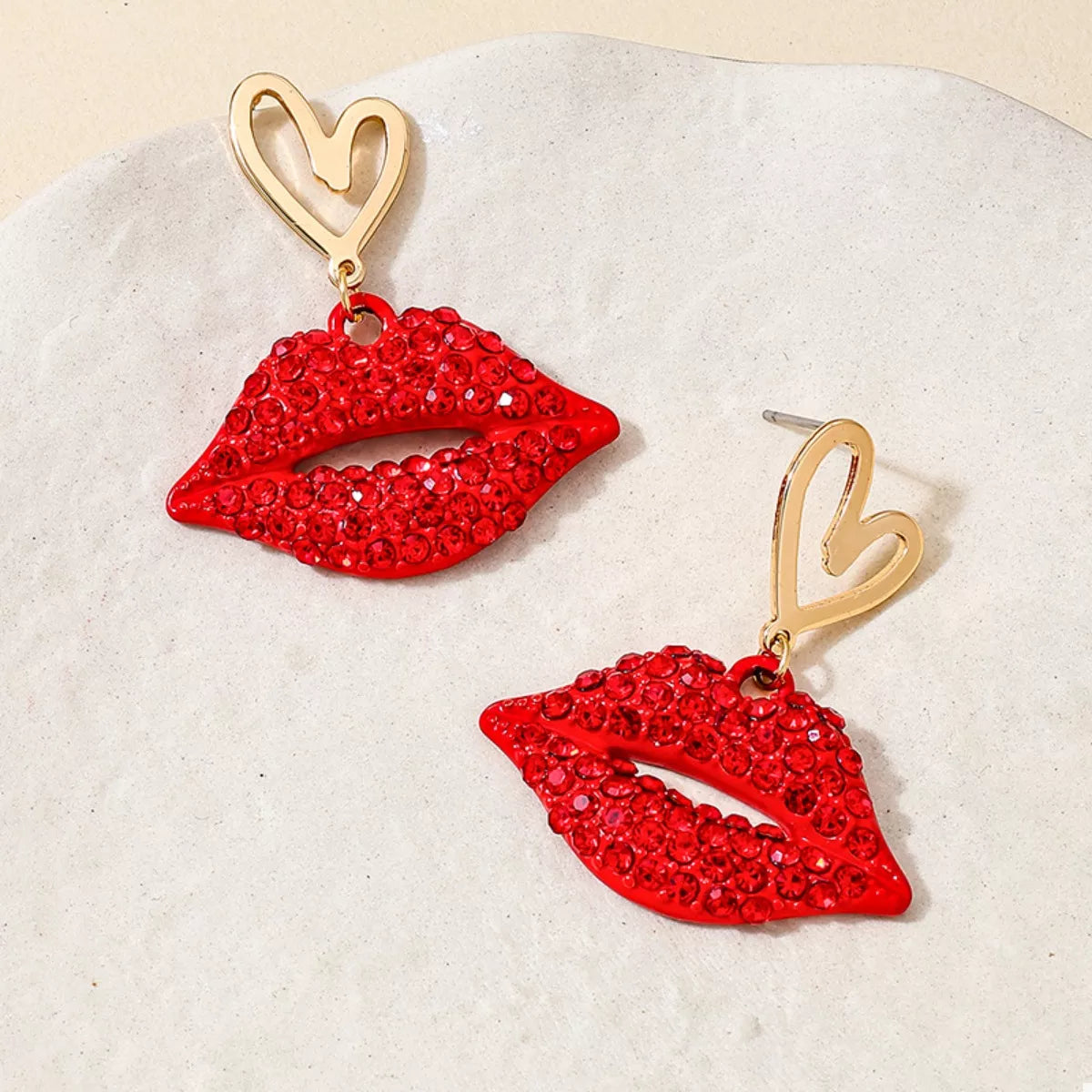 Rhinestone Lip Earrings and Necklace Jewelry Set -