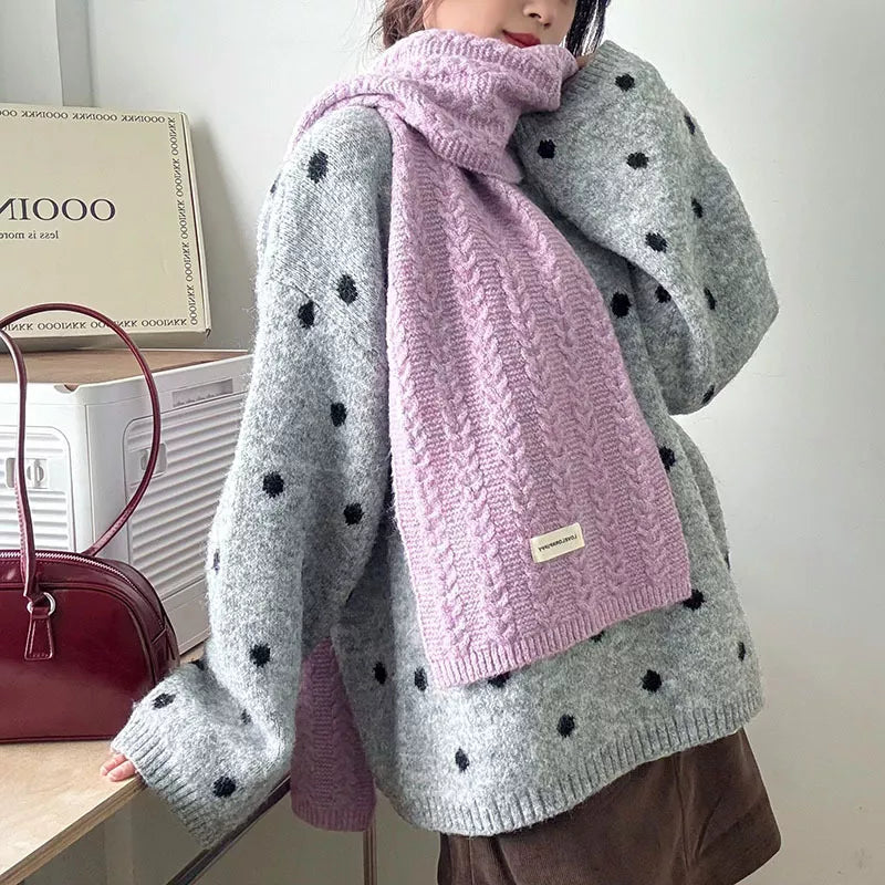 Texture Knit Winter Scarf - Purple One Size