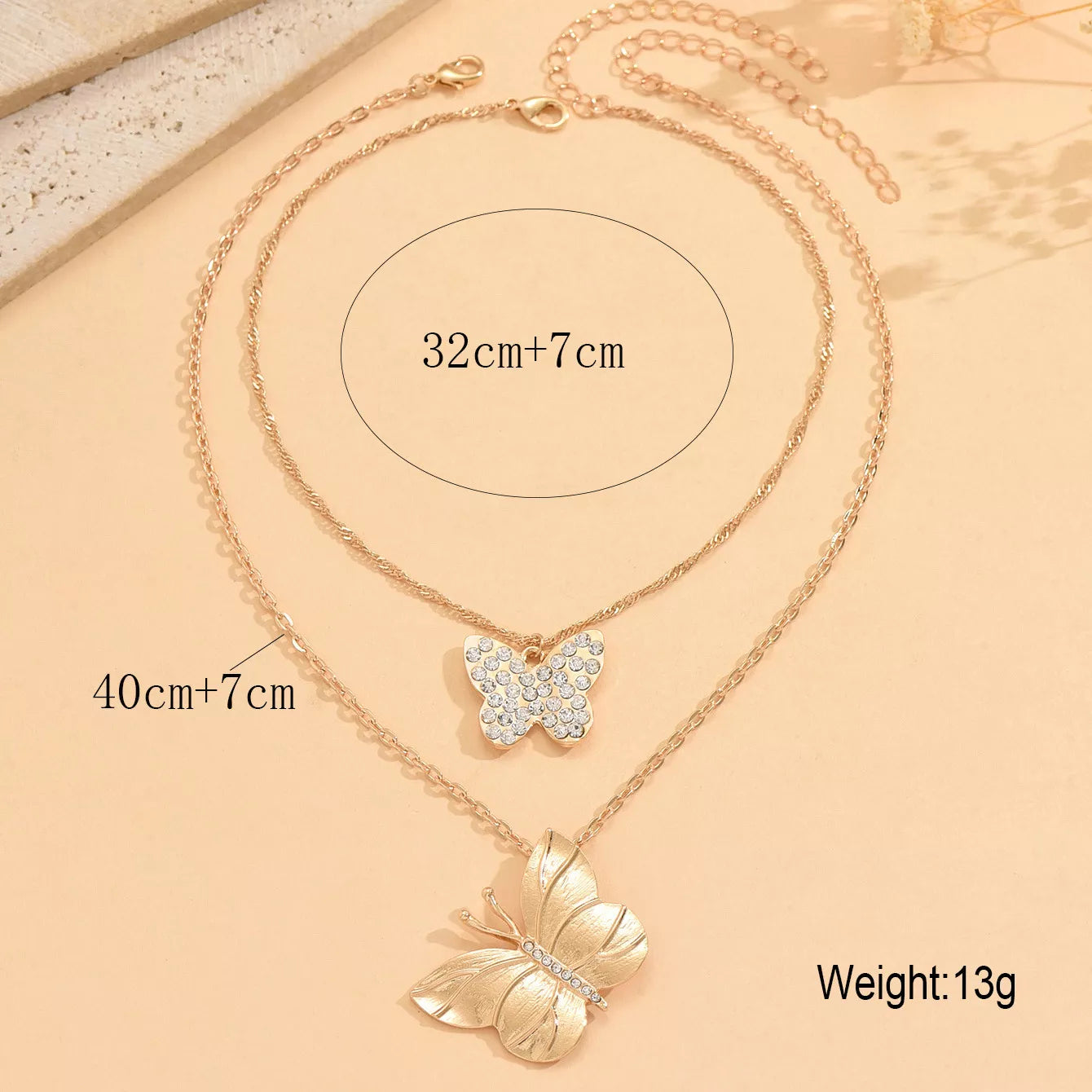 2-Piece Rhinestone Butterfly Necklace -