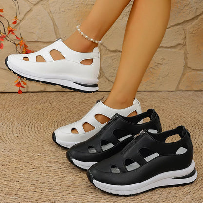 Cutout Zipper Wedge Sneakers -