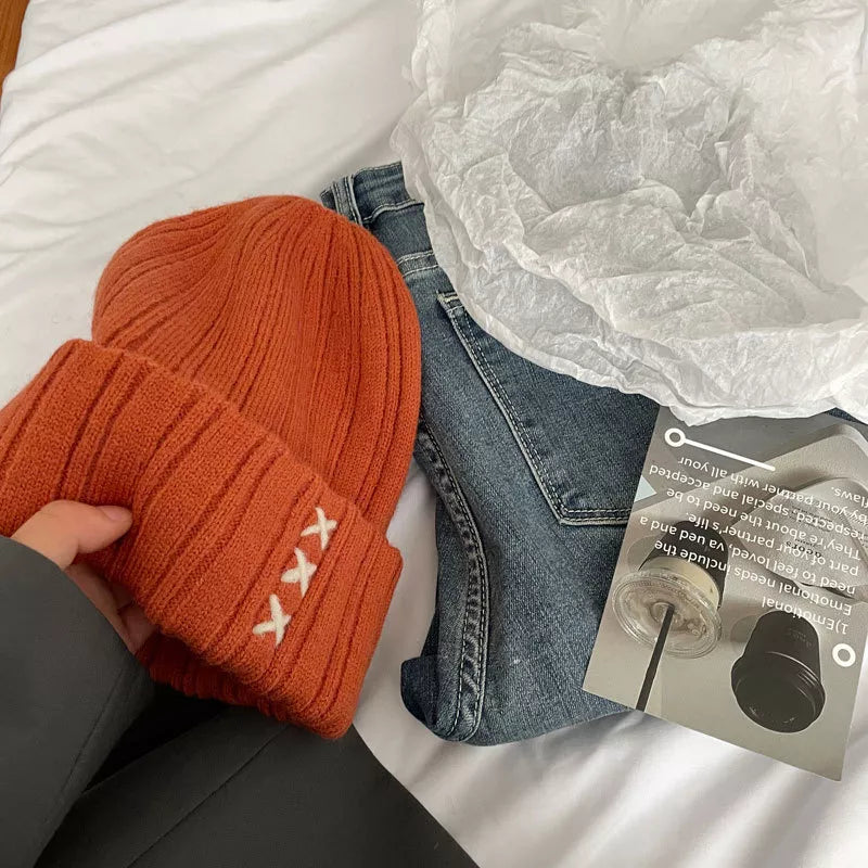 Knitted Beanie Hat - Orange One Size