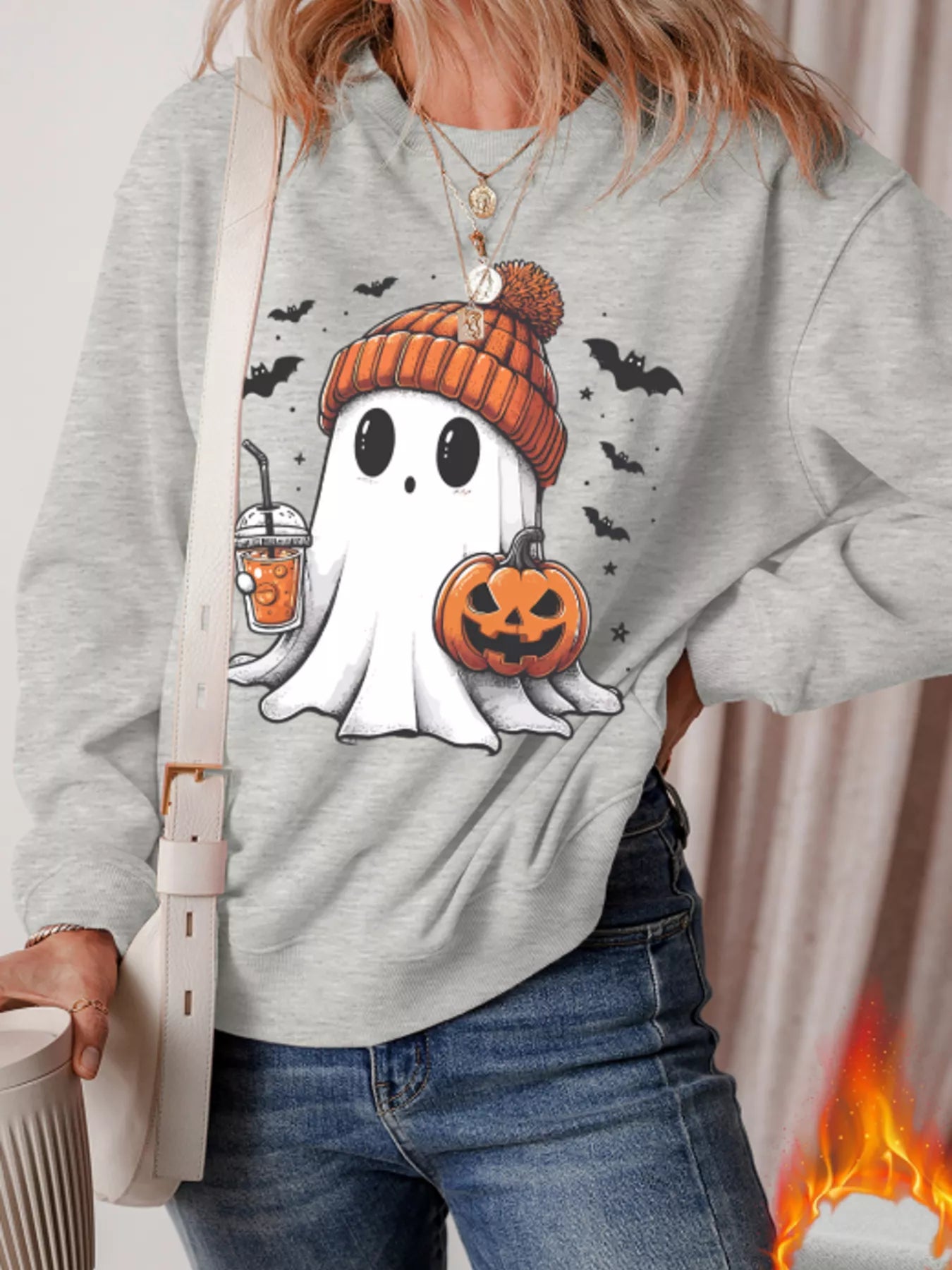 Ghost Round Neck Sweatshirt - Gray