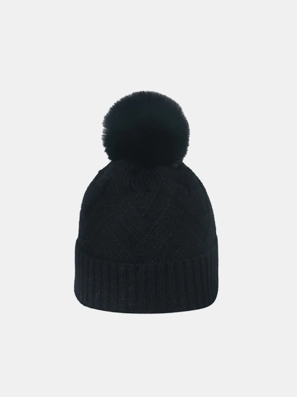 Roll Rim Hat with Pompom - Black One Size