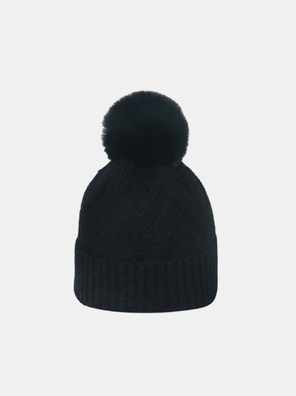 Roll Rim Hat with Pompom - Black One Size